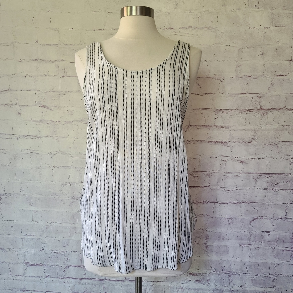 Carly Jean Los Angeles White Black Stripe Knotted Back Gauzy Tank Medium
